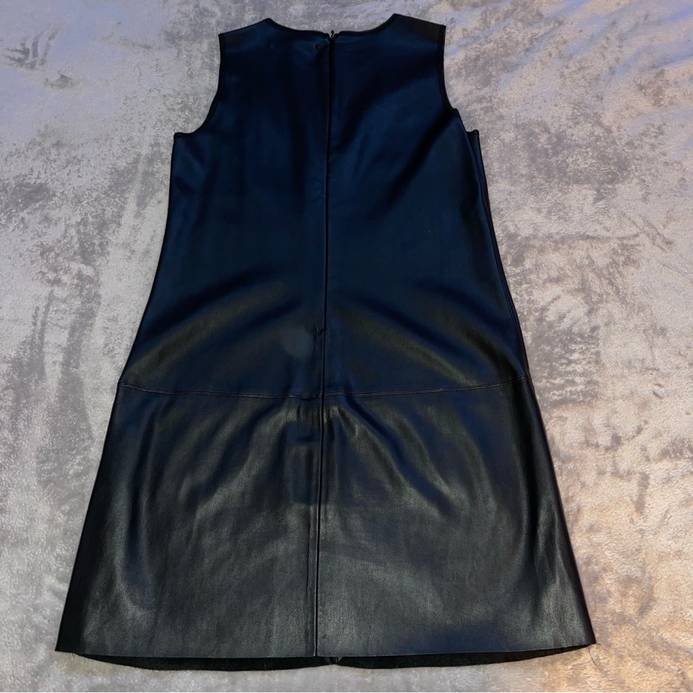 Black Zara Basic Elegant Midi Sleeveless Leather Dress - Picture 4 of 11